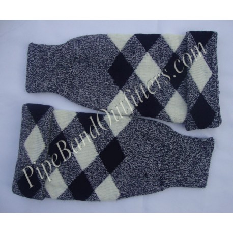 White Blue Diced Pipe Band Hose Tops - Half Hoses