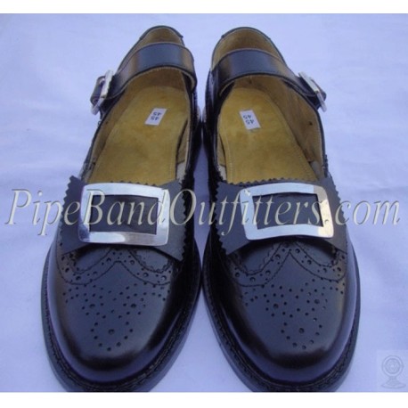 Black and White Leather Pipers Band Ghillie Brogue Shoes