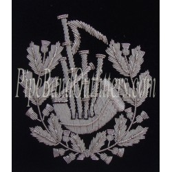 Hand Embroidered Pipe Major Bagpipe Badge Silver Or Gold Bullion Wire
