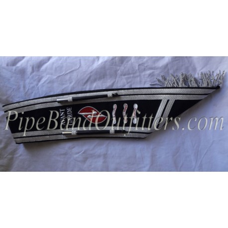 Custom Black & Silver Bullion Embroidered Drum Major Baldric Sash with Honors Scrolls