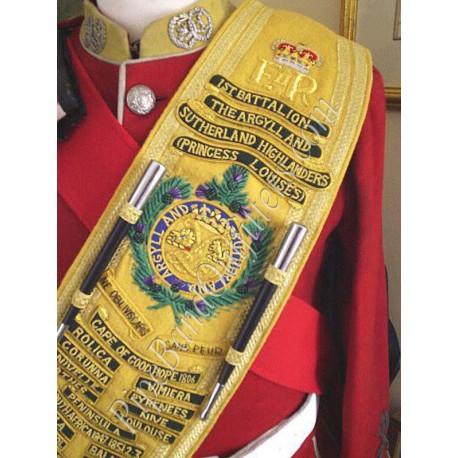 Custom Black & Silver Bullion Embroidered Drum Major Baldric Sash with Honors Scrolls
