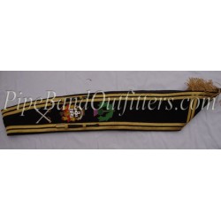 Custom Black & Silver Bullion Embroidered Drum Major Baldric Sash with Honors Scrolls