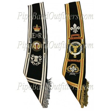 Custom Black & Silver Bullion Embroidered Drum Major Baldric Sash with Honors Scrolls