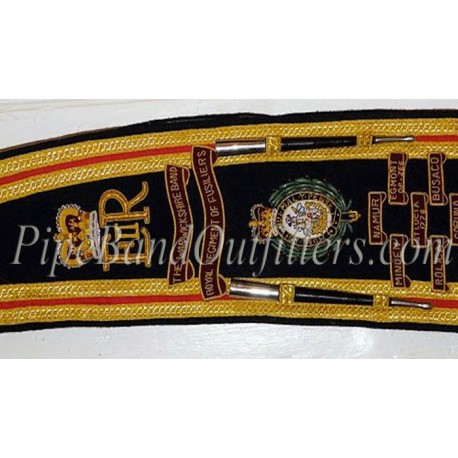 Custom Black & Silver Bullion Embroidered Drum Major Baldric Sash with Honors Scrolls