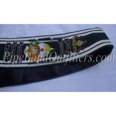 Custom Black & Silver Bullion Embroidered Drum Major Baldric Sash with Honors Scrolls